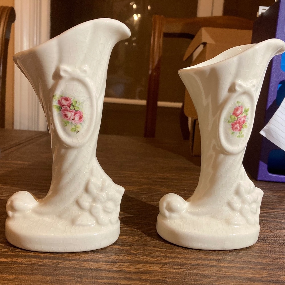 2 Matching Vintage Cornucopia Vases By Lenox